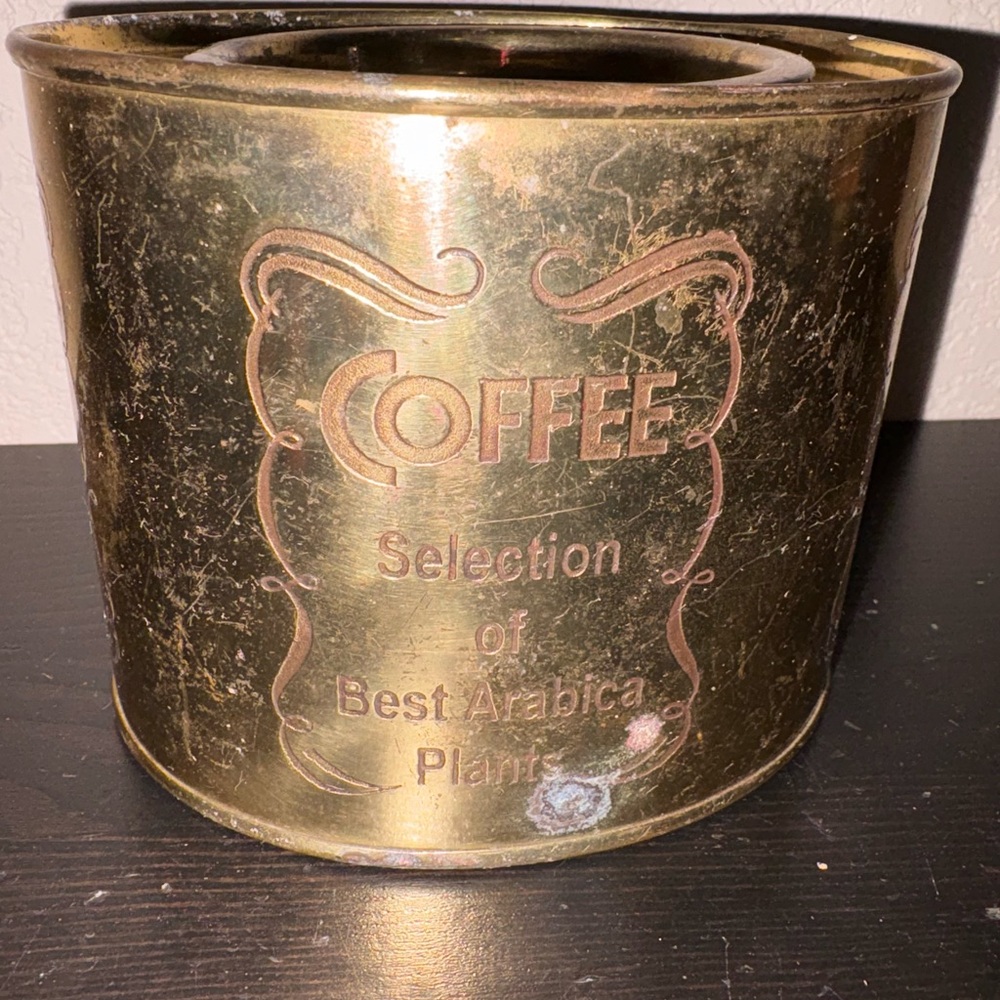 Vintage Brass Coffee Can Canister Solid Brass Tin Made in India Arabica Plants